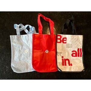 Lululemon Reusable Shopping Tote Bag Set of 3 Red Blue White Small Shoppers
